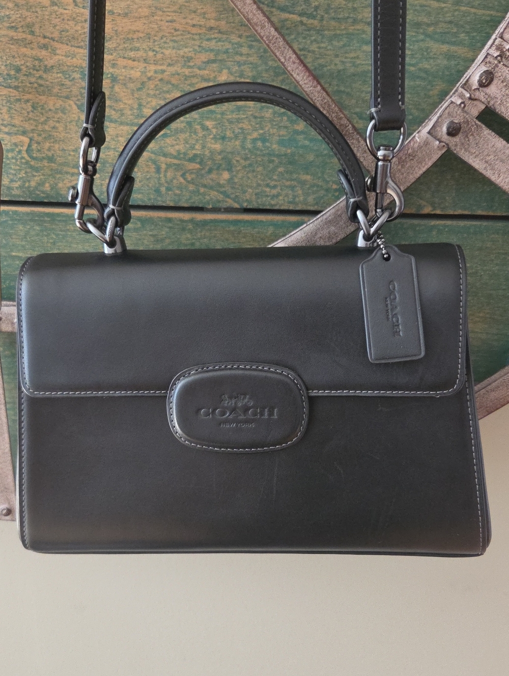 Coach Black Leather Eliza Top Handle Bag / Crossbody